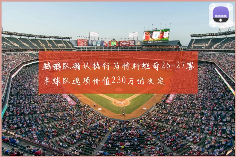 鹈鹕队确认执行马特科维奇26-27赛季球队选项价值230万的决定